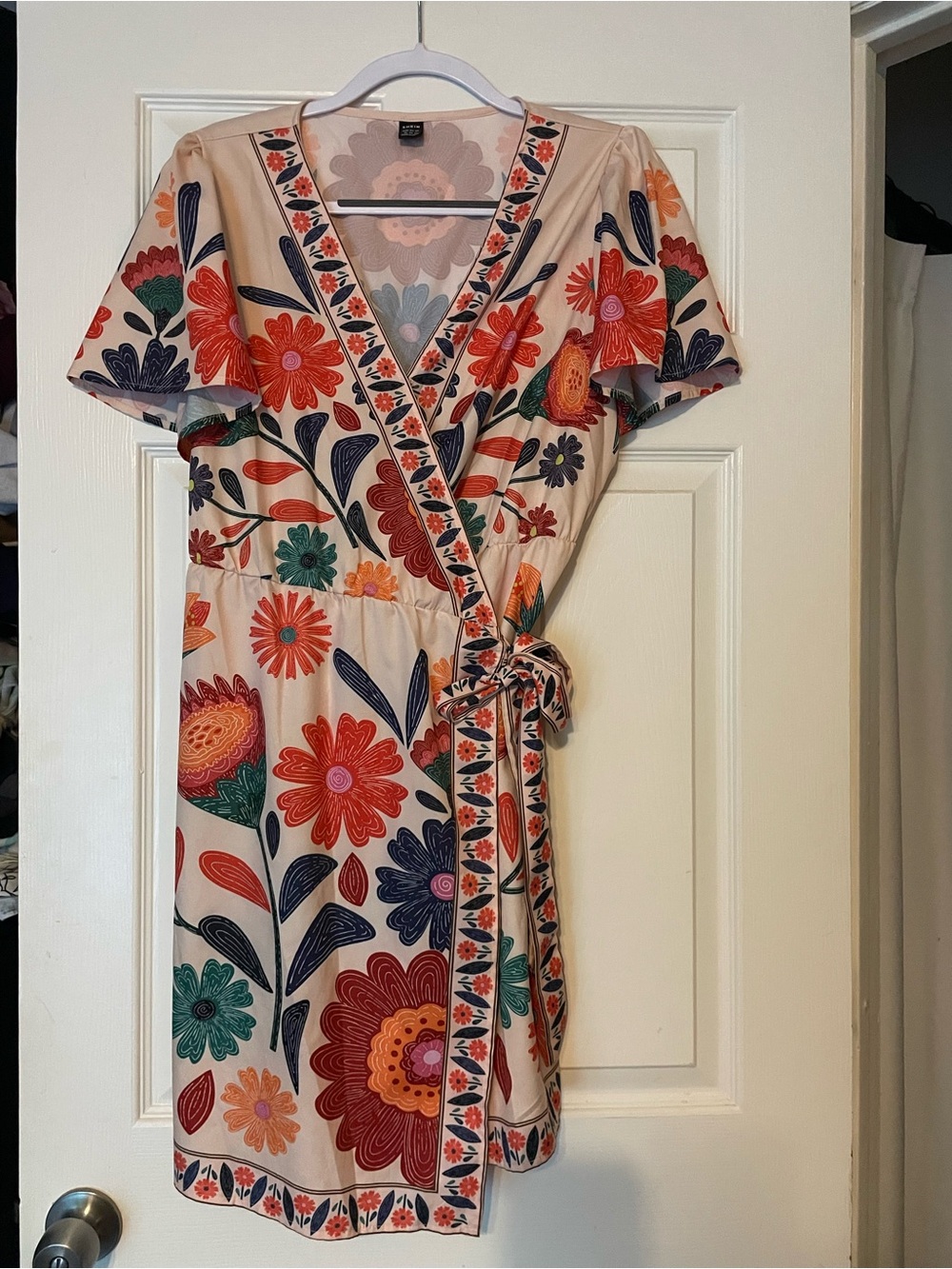 Floral Wrap Dress in Cream with Multicolor Bloom